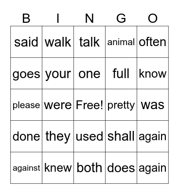 Marking Period 1 Trick Words Bingo Card