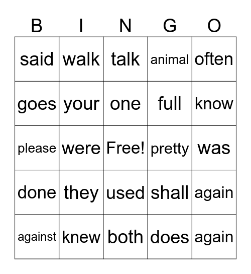 Marking Period 1 Trick Words Bingo Card