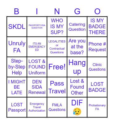 SOD Bingo Card
