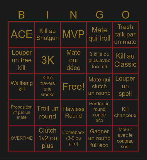 Spenza Bingo Card