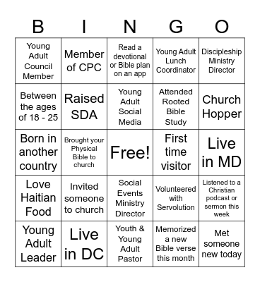 CPC Young Adult Luncheon Bingo Card