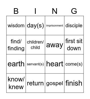 23rd Sunday in OT year C Bingo Card
