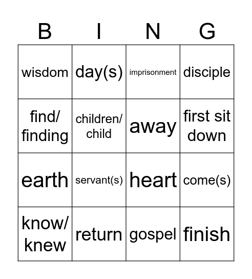 23rd Sunday in OT year C Bingo Card
