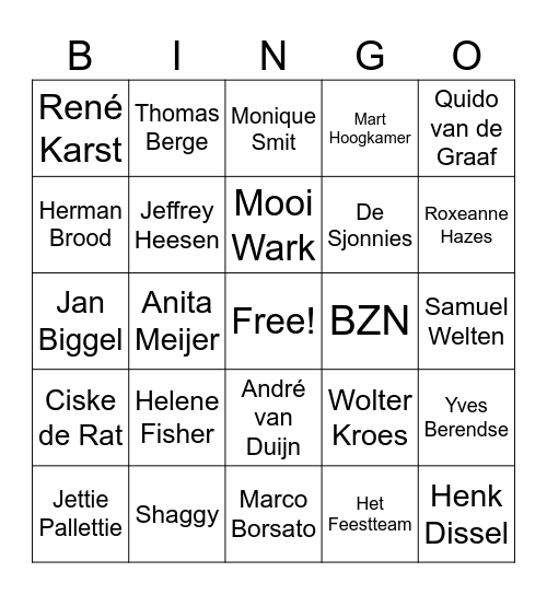 Muziekbingo! Bingo Card