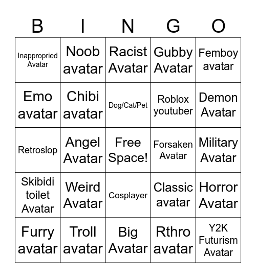 Catalog avatar bingo Card
