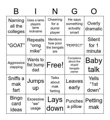 Football Watching Bingo Card