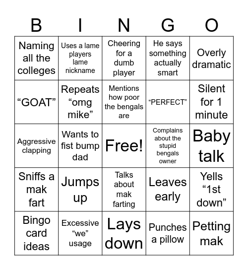 Football Watching Bingo Card