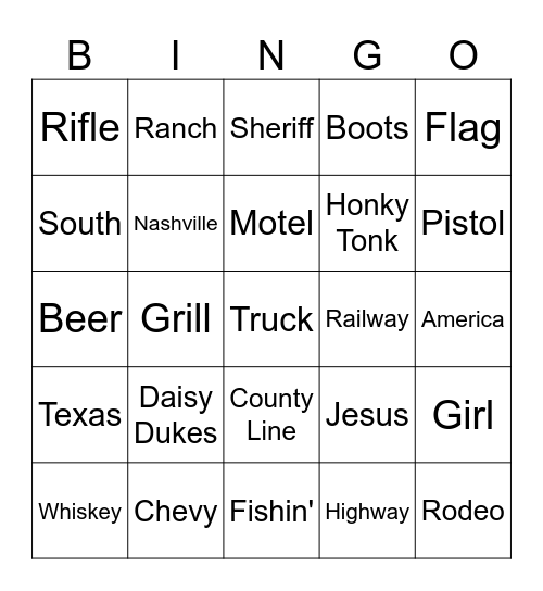 Country Gig Bingo Card