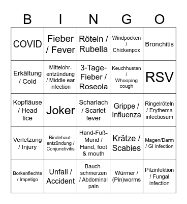 Kitakrankheiten / Daycare Sickness Bingo Card