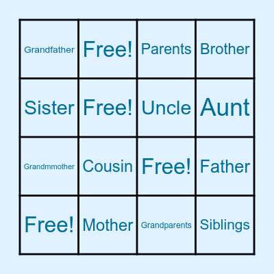Family members! Bingo Card
