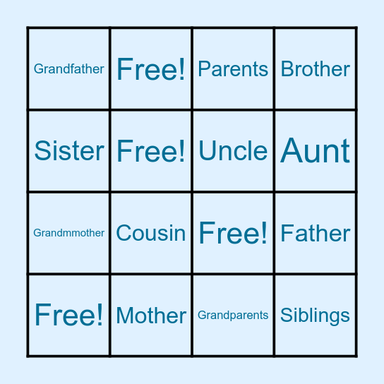 Family members! Bingo Card
