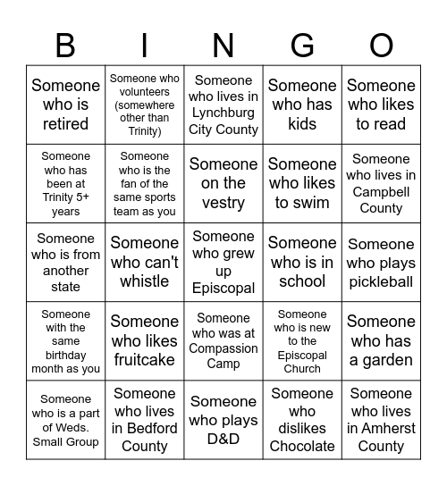 Trinity Human Bingo Card