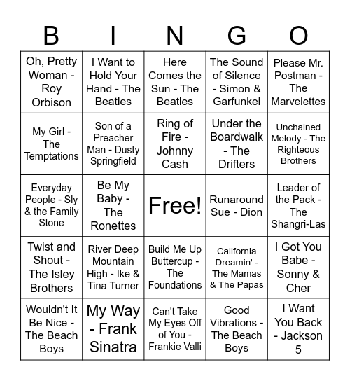 60's Bingo Card