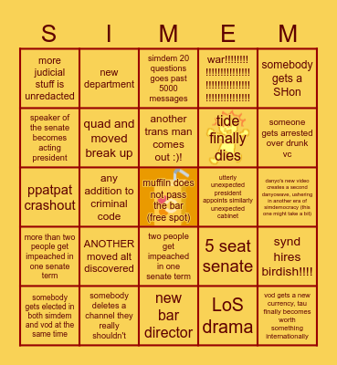 simdem Bingo Card