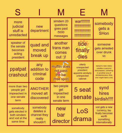 simdem Bingo Card