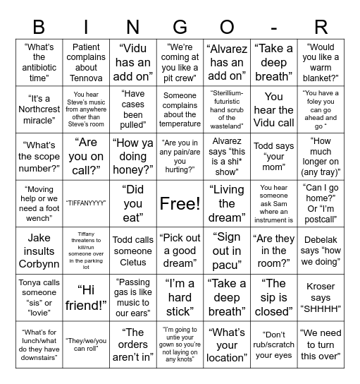 Surgical Services Bingo Card