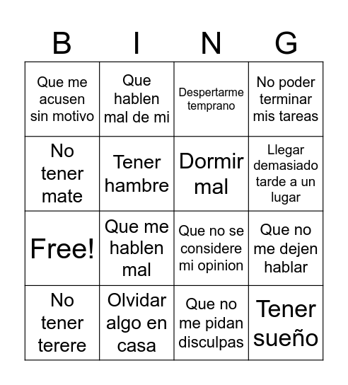 Bingo Nervios Bingo Card