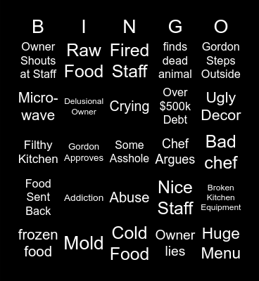 Kitchen Nightmares Bingo Card