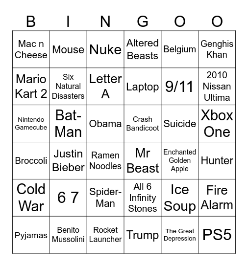infinite craft Bingo Card