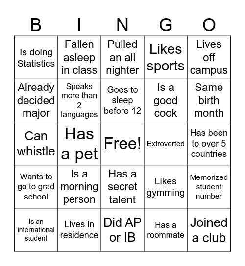 Untitled Bingo Card
