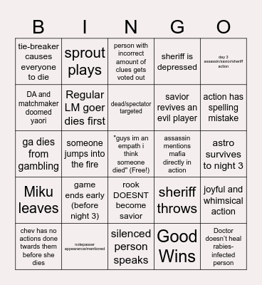 UNOFFICIAL LM BINGO !! Bingo Card