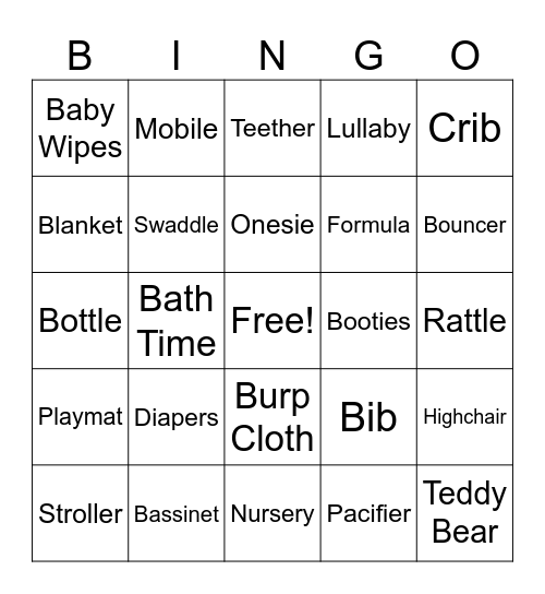 Baby Shower Bingo Card