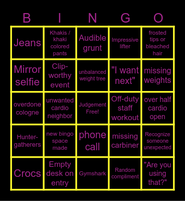 Planet Fitness Bingo Card