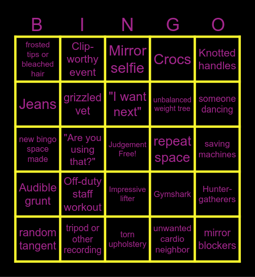 Planet Fitness Bingo Card
