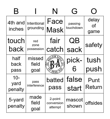 Bouldin Acres- MNF Bingo Card