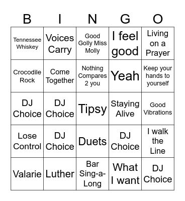 Bingo Karaoke Bingo Card