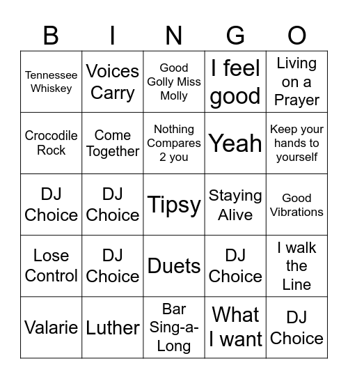 Bingo Karaoke Bingo Card