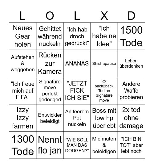 IzzyUnskilled Bingo Card