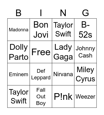 Karaoke Bingo Card