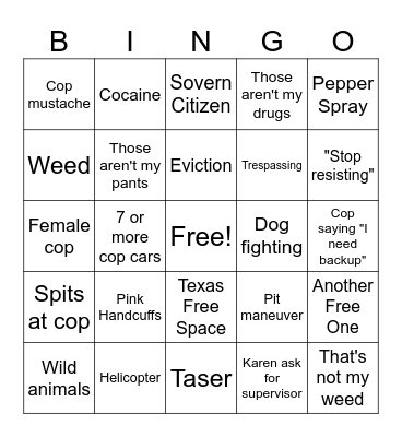 Cops Bingo Card