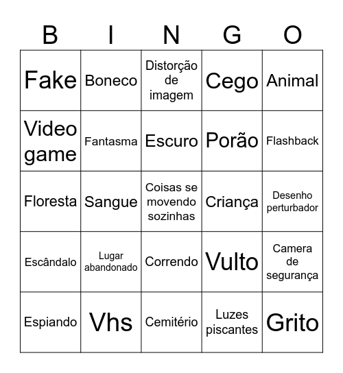 Video de terror Bingo Card