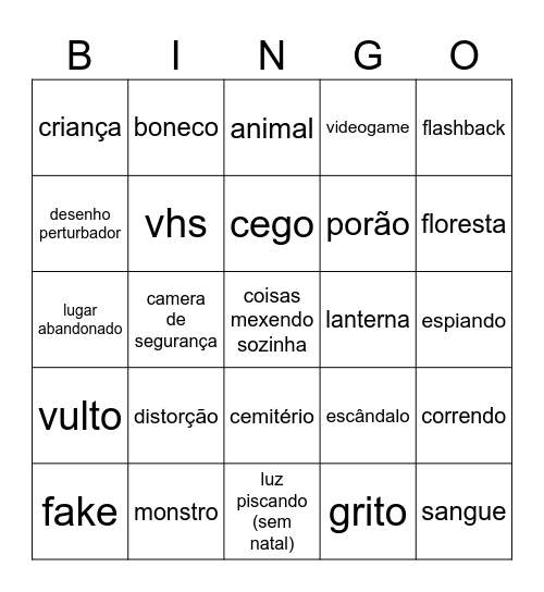 video de medo Bingo Card