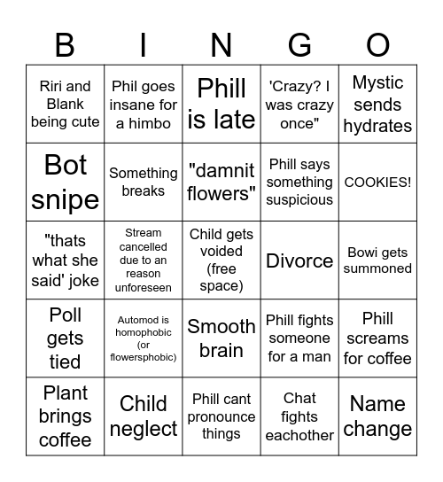 Phill stream bingo Card
