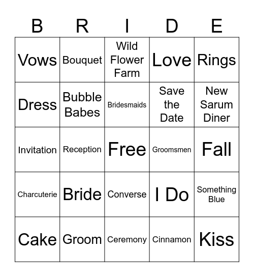 Wedding Bingo Card