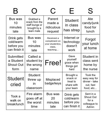 GST BOCES Western End BINGO Card