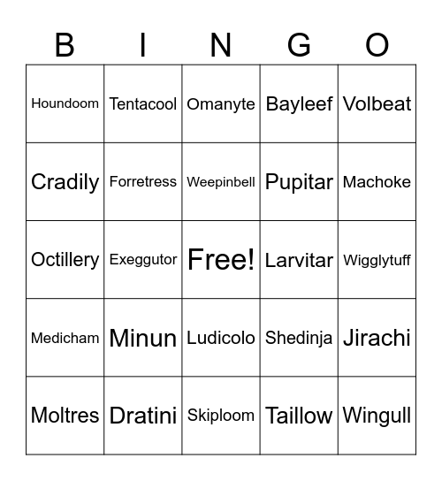 POkemon Emerald Bingo Card