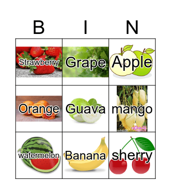 Fruit Fruit Bingo Card