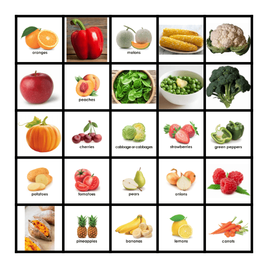 FRUIT & VEGGIE BINGO Card