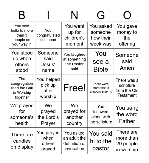 Worship Bingo Card