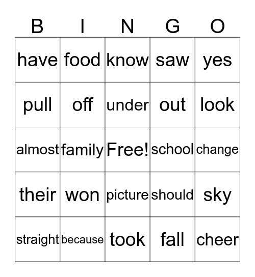 Unit 2 Words Bingo Card