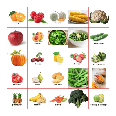 FRUIT & VEGGIE BINGO Card