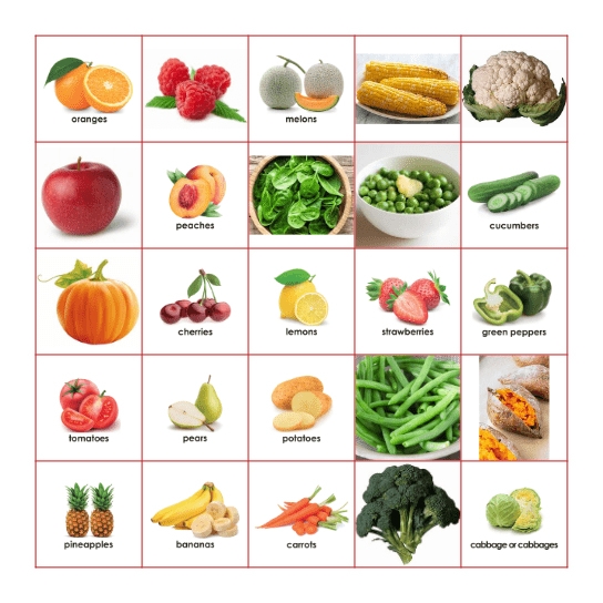 FRUIT & VEGGIE BINGO Card