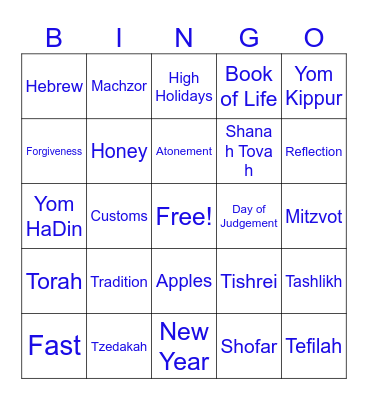 Rosh Hashanah and Yom Kippur Bingo Card