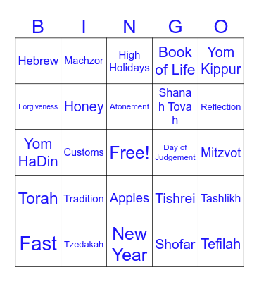 Rosh Hashanah and Yom Kippur Bingo Card
