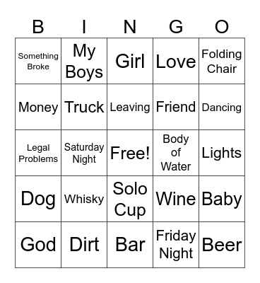 Country Music Bingo Card