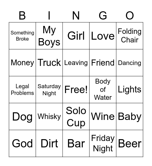 Country Music Bingo Card